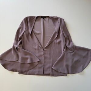 Topshop-Mauve Blouse-Front Closure-Ruffle Bell Sleeves-Statement-V Neck-Size 0